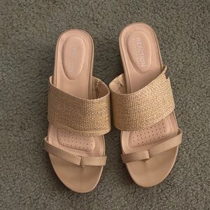 Kenneth Cole Reaction Natural Beige Woven Strap Slide Sandals